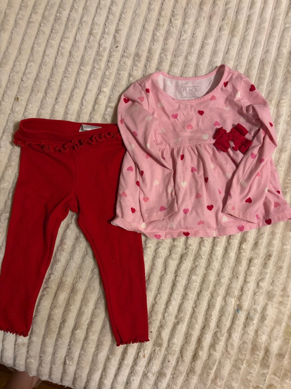 The Children's Place Pink Heart Top with Red Ruffle Leggings